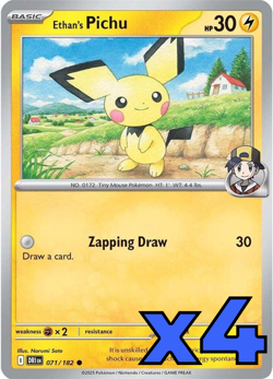4x Ethan's Pichu 071/182 Sv10: Destined Rivals PLAYSET x4 - Pokemon TCG - NM - Image 1