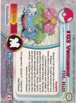 1999 Topps Pokemon TV Animation Edition Series Venusaur #03 - Image 2