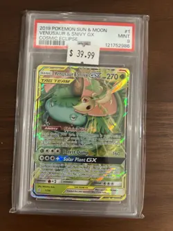 Venusaur & Snivy Gx Pokemon Sun & Moon Cosmic Eclipse 1 NM PSA 9 - Image 1