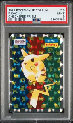 (PSA 9) 1997 Pikachu 'CHECKERED' Prism #25 Topsun Japanese Pokemon Card - Pop 8 - Image 1