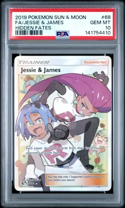 2019 POKEMON SUN & MOON HIDDEN FATES #68 FULL ART/JESSIE & JAMES PSA 10 - Image 1