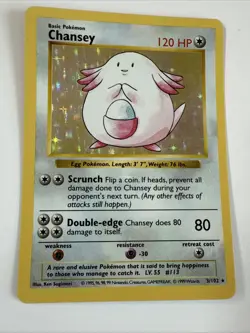 Chansey First Edition 3/102 Holo Shadowless Rare Pokemon - Image 1
