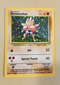 1999 Pokemon Base Set Hitmonchan Holo - see video of Holo & Card - Image 1