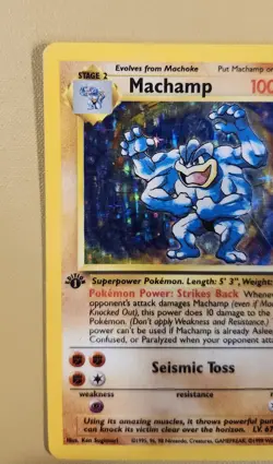 1999 Pokemon Base Set 1st Edition Machamp Holo - see video of Holo & Card - Image 3