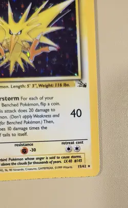 1999 Pokemon Fossil Zapdos Holo - see video of Holo & Card - Image 5