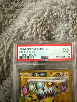 2024 Pokemon SSP Pikachu ex #247 PSA 9 MINT Hyper Rare Gold Card - Image 2