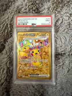 2024 Pokemon SSP Pikachu ex #247 PSA 9 MINT Hyper Rare Gold Card - Image 3
