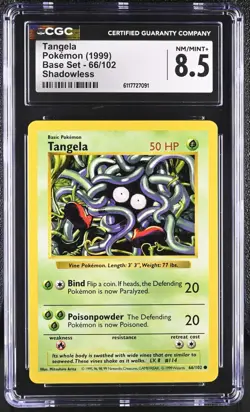 Pokemon Card Tangela 66/102 Shadowless Base Set 1999 CGC 8.5 NM/M+ - Image 1