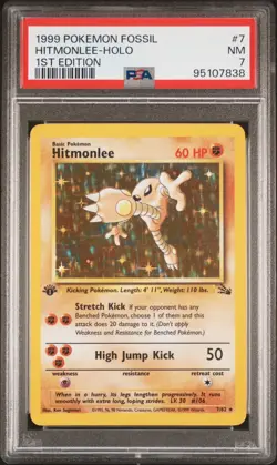 1999 Pokemon Fossil 1st Edition Hitmonlee PSA 7 Near Mint #7/62 - Image 1