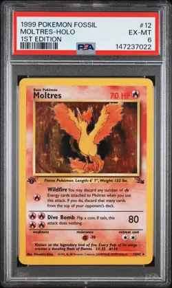Pokemon Card PSA 6 Moltres 12/62 Fossil 1st Edition - Image 1