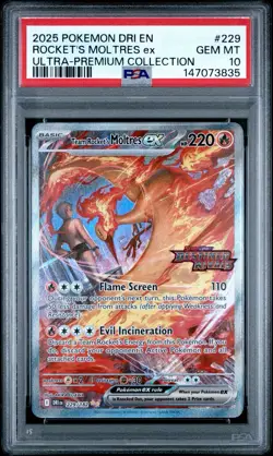 PSA 10 Team Rocket's Moltres ex 229/182 Pokemon Destined Rivals UPC Stamped 2025 - Image 1