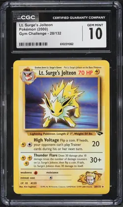 CGC 10 Lt. Surge's Jolteon Rare Gym Challenge 2000 Pokemon Card #28 - Image 1