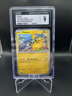 Pokemon Pikachu Black Star Promo 190 2024 World Championships CGC 9 Mint - Image 1