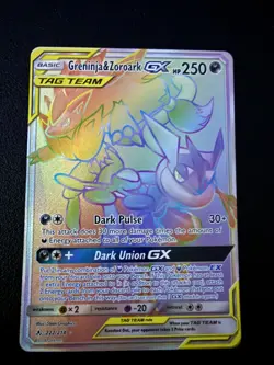 Pokemon Greninja & Zoroark GX 222/214 Sm-Unbroken Bonds TAG TEAM Secret Rare Hol - Image 1