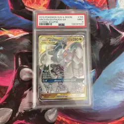 2019 Pokemon Sun & Moon Cosmic Eclipse Arceus Dialga Palkia GX #156 PSA 9 - Image 1