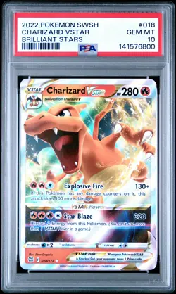 2022 POKEMON SWORD & SHIELD BRILLIANT STARS #018 CHARIZARD VSTAR PSA 10 - Image 1