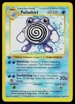 Pokemon Card - Poliwhirl Base Set (Shadowless) 38/102 Uncommon 1st Edition - Image 1
