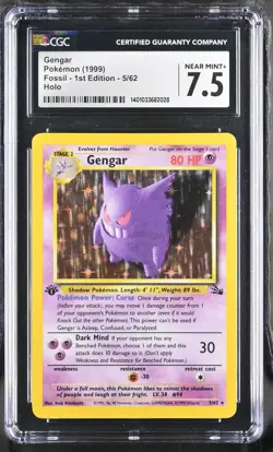 Gengar 1999 Pokemon Fossil 1st Edition CGC 7.5 #5 - Image 1