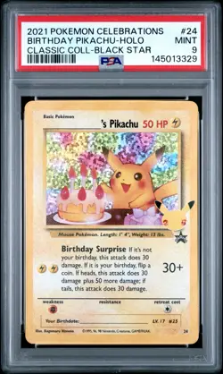 Birthday Pikachu Holo 24 Celebrations Classic Collection Pokemon PSA 9 *329 - Image 1