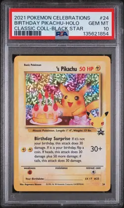 Birthday Pikachu Holo 24 Celebrations Classic Collection Pokemon PSA 10 *854 - Image 1