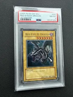 2003 YU-GI-OH! STARTER DECK: JOEY 1ST ED #001 RED-EYES B. DRAGON PSA 8 - Image 1