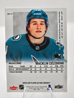 2024-25 Upper Deck Fleer Ultra Medallions Macklin Celebrini #M-12 Rookie RC - Image 2