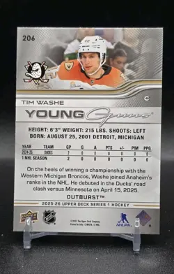 2025-26 UPPER DECK SERIES 1 - YOUNG GUNS OUTBURST - TIM WASHE RC - Image 2