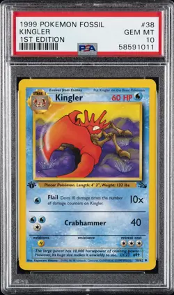 1999 POKEMON FOSSIL 1ST ED #38 KINGLER PSA 10 - Image 1
