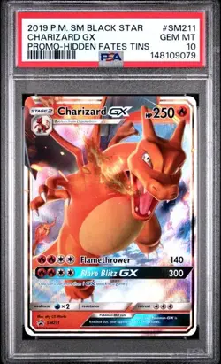 2019 POKEMON SM PROMO #SM211 CHARIZARD GX PROMO-HIDDEN FATES TINS PSA 10 (Q079 - Image 1