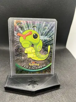 1999 Topps #10 Caterpie Rainbow Foil TV Pokemon Animation Series 1 Blue Logo NM - Image 1