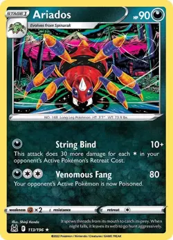 Ariados 113/196 Rare Lost Origin Pokemon TCG NM - Image 1