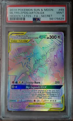 2019 Pokemon Hidden Fates Birds Trio GX Rainbow 69 PSA 9 MINT DAMAGED SLAB CASE - Image 1