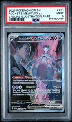 2025 POKEMON DRI EN-DESTINED RIVALS #231 TEAM ROCKET'S MEWTWO EX PSA 9 - Image 1
