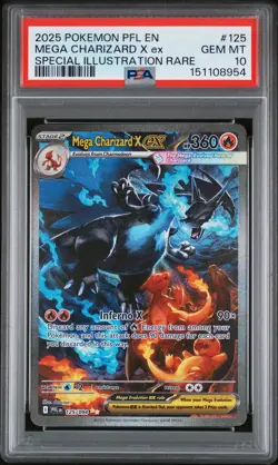2025 POKEMON PFL EN-PHANTASMAL FLAMES #125 MEGA CHARIZARD X EX PSA 10 - Image 1