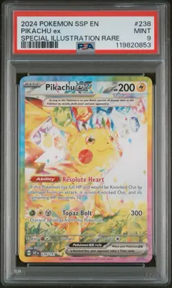 2024 POKEMON SSP EN PIKACHU ex SPECIAL ILLUSTRATION RARE #238 MIN PSA 9 - Image 1