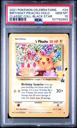 2021 POKEMON CELEBRATIONS CLASSIC COLLECTION #24 BIRTHDAY PIKACHU-HOLO PSA 10 - Image 1