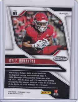 2025 Panini Prizm Draft Picks - Kyle Monangai #108 Gold Ice Prizm (RC) - Image 2