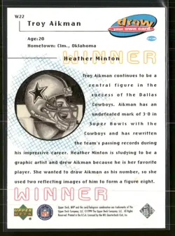 1999 Upper Deck MVP #W22 Troy Aikman Draw Your Own Card - Image 2