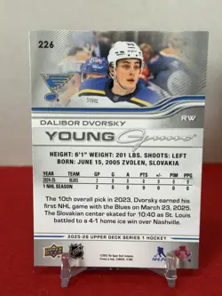 Upper Deck 2025-26 Series 1 Young Guns Rookie Dalibor Dvorsky #226 Blues - Image 2