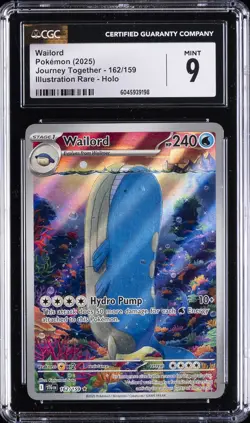 2025 POKEMON JOURNEY TOGETHER ILLUSTRATION RARE - HOLO #162/159 WAILORD CGC 9 - Image 1