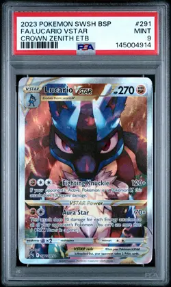 PSA 9 Lucario Vstar 291 Crown Zenith Etb Tcg 2023 Pokemon Swsh Black Star Promo - Image 1