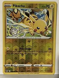Pikachu Reverse Holo 049/195 SWSH12: Silver Tempest NM Pokemon Fast Ship - Image 1