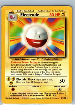 Pokemon Card Electrode Non Holo Rare Base Set 21/102 1999 WOTC Vintage - Image 1