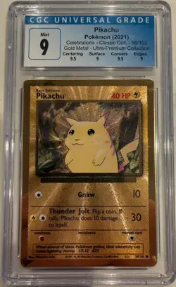 CGC 9 Pikachu Gold Metal Card 58/102 Celebrations 25th UPC POKEMON 2021 - Image 1