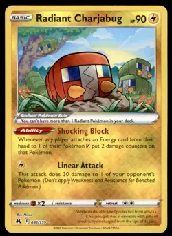 Radiant Charjabug 051/159 Radiant Rare Crown Zenith Pokemon Holo Lightly Played - Image 1