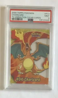 2000 Topps Pokemon TV Animation Clear Cards #PC3 Charizard PSA 9 MINT Graded - Image 1