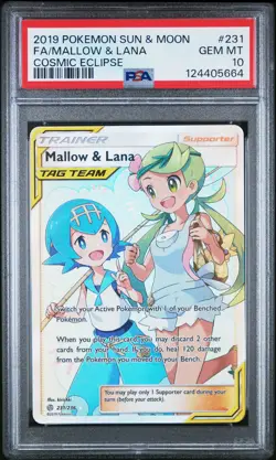 2019 POKEMON SUN & MOON COSMIC ECLIPSE #231 FULL ART/MALLOW & LANA PSA 10 - Image 1