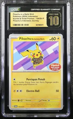 2024 POKEMON INDONESIAN SV-P PROMO #154 PIKACHU IN BATIK SHIRT CGC 10 PRISTINE - Image 1