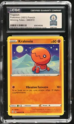 1 of 1 Pokemon CGC World Record Breaks-2021 Shining Fates Trapinch #040 French - Image 1