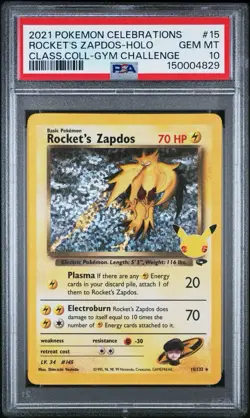 PSA 10 2021 ROCKET'S ZAPDOS Holo Pokemon Celebrations GYM 15/132 Gym - Image 1